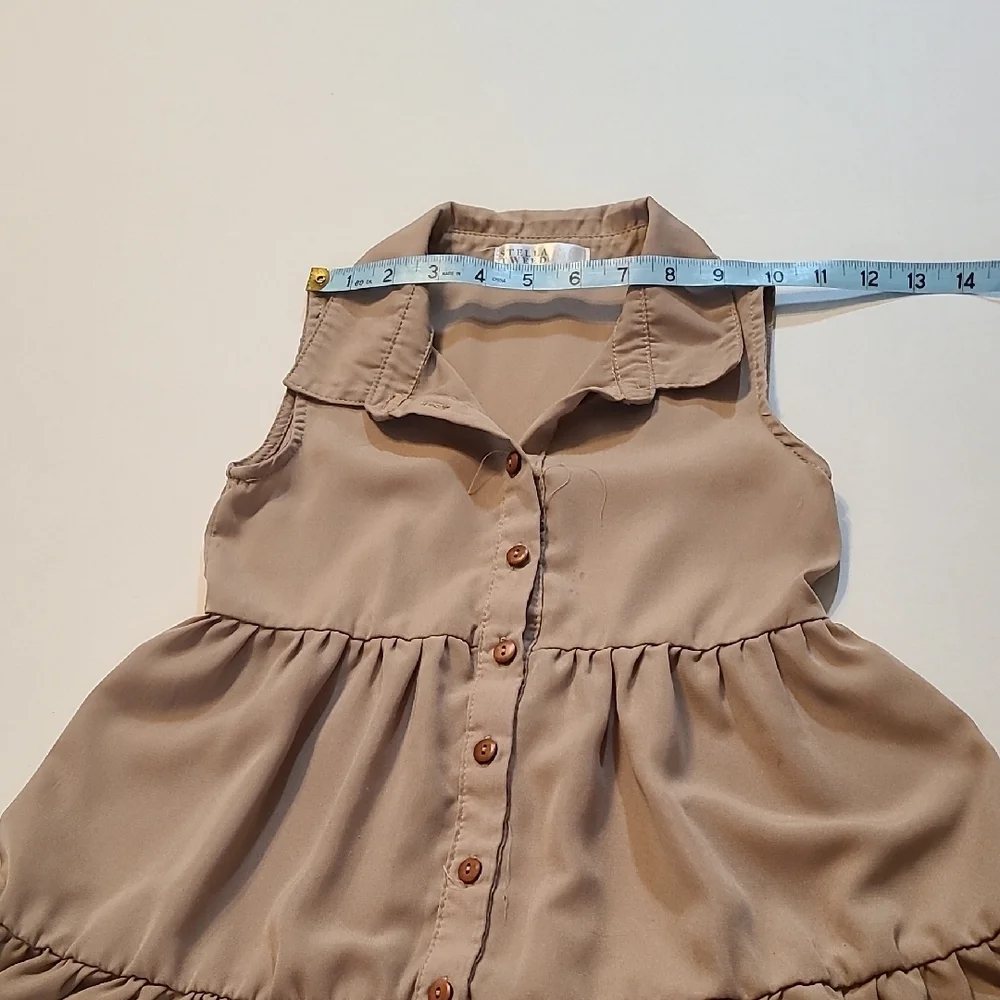 Stella Tweed Girls Tan Chic Cute Sleeveless Tiered Sundress Small EUC Button Up - Picture 5 of 10